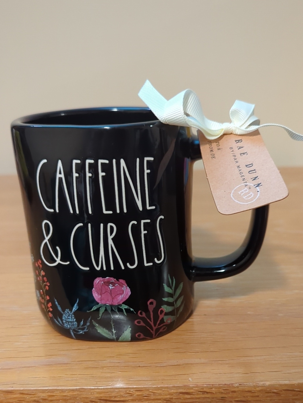 Rae Dunn Black Floral 'Caffeine & Curses' Ceramic Mug